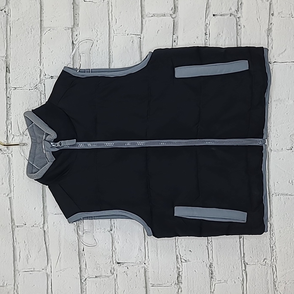 Wonder Nation Boy's Full Zip Quilted Puffer Lined Fleece Jacket/Vest Black/Gray